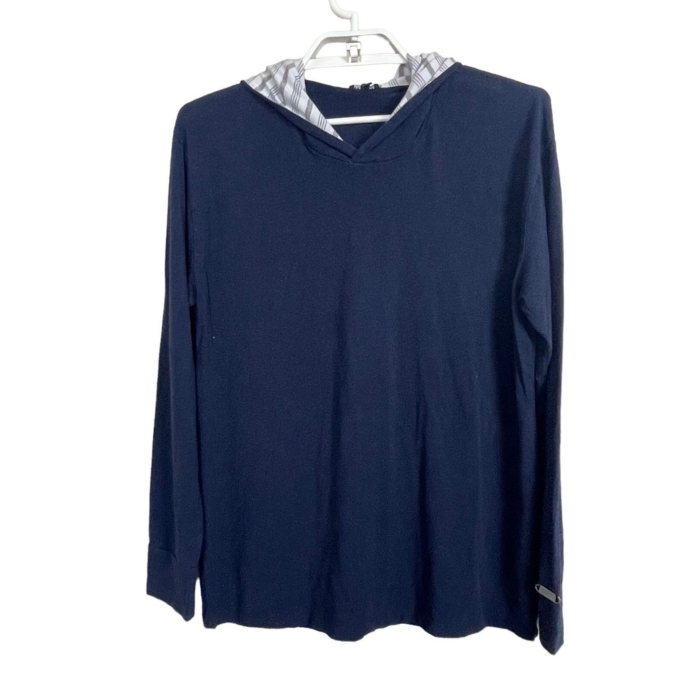 Two Blind Brothers Hoodie Mens M Blue Minimalist Casual Striped Hood Long Sleeve